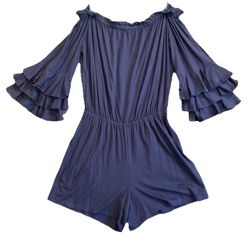 Lilly Pulitzer Calla Off the Shoulder Romper Navy Blue Womens Size Small